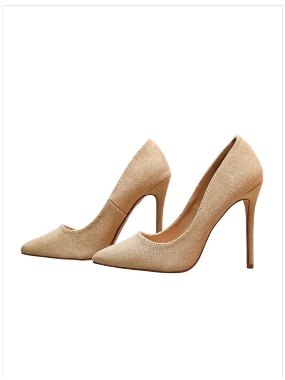 Nude Faux Suede Pointed Toe Stiletto High Heels Womens Elegant Formal Pumps - Picture 13 of 13